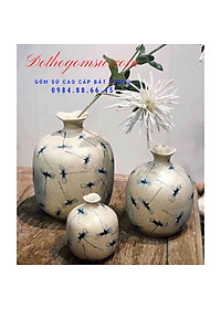 Bộ 03 bình hút tài lộc Bát Tràng men rạn vẽ hoa các mẫu