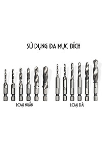 Bộ 6 Mũi Khoan Taro HSS 4341 Tạo Ren Cao Cấp, giúp tiết kiệm thời gian thi công, tiết kiệm chi phí siêu tiện lợi. M3, M4, M5, M6, M8, M10 