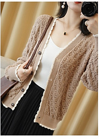 Áo khoác len dáng ngắn, áo cardigan len đóng cúc phối ren mẫu mới thu đông AK02