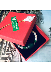 Combo Vòng đeo tay Ngọc Trai Nuôi cấy tự nhiên đính đá Cẩm Thạch, KÈM BẢN PHOTOCOPY GIẤY KIỂM ĐỊNH, KÈM HỘP CUNG HỶ LÓT NHUNG, ĐÍNH HOA HỒNG