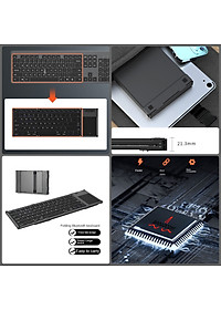 Bàn phím Gấp gọn không dây Bluetooth B66T - Tích hợp Touchpad - pin sạc TypeC- có hàng phím F1-F12 hàng nhập khẩu