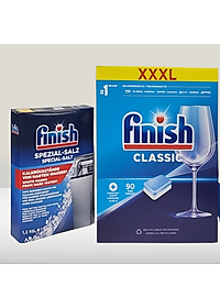 combo muối rửa bát finish 1,5kg+viên rửa bát finish 90 viên hương chanh dùng cho máy rửa bát