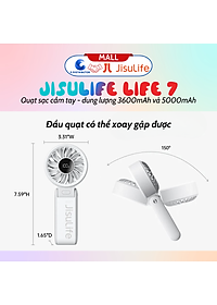 Quạt sạc cầm tay gấp gọn JisuLife Life 7 - dung lượng 3600-5000mAh - Hàng chính hãng
