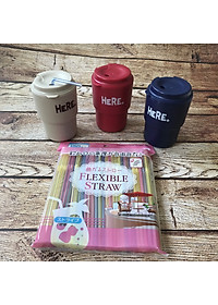 Combo 2 cốc uống nước kèm nắp xoay có lỗ cắm ống hút  320ml