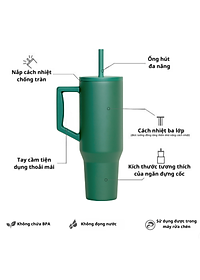 [Elemental chính hãng - Thương hiệu Mỹ] Ly giữ nhiệt Commuter Elemental 1180ml thép không gỉ có tay cầm combo ống hút trân châu