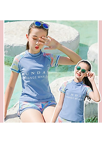 Bộ bơi bé gái lớn, dáng 2 mảnh cộc tay quần sooc đùi thể thao, màu sắc trẻ trung, áo tắm trẻ em nữ size đại từ 25 đến 60kg | BT37