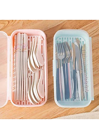 ( HOT HOT ) SẴN Hộp đựng thìa đũa nằm ngang có nắp và khay ráo nước ( giao màu ngẫu nhiên )