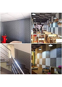 Bộ 5 Tấm Xốp Dán Tường Giả Gạch 3D Màu Xám 70cmx77cm