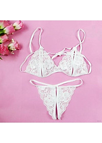 Bộ đồ lót 2 mảnh ren xuyên thấu lọt khe xẻ đáy Siêu Sexy