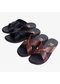 Dép nam quai ngang da bò Nappa cao cấp Bụi Leather E103, đế đúc nguyên khối khâu viền thủ công đi êm chân, Bảo hành 12 Tháng