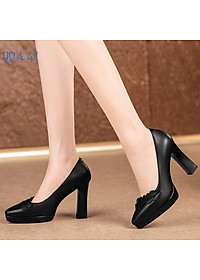 Giày cao gót nữ đẹp đế vuông 8 phân hàng hiệu rosata ba màu đen đỏ kem ro441