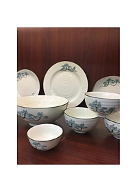 Bộ bàn ăn 12 sản phẩm Bát Tràng vẽ sen cao cấp