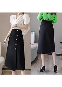 Chân Váy Công Sở New Design Dáng Chữ A Dài Qua Gối Hàng Thiết Kế Cao Cấp Chất Vải Tốt, Co Giãn Màu Đen CV0068