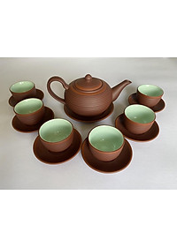 Ấm chén tử sa bát tràng dáng tống ganh nâu lòng xanh