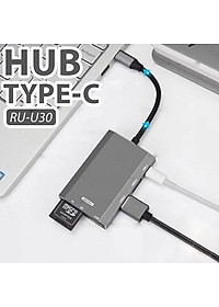 Hub chuyển đổi Remax RU-U30 6 in 1 cổng Type C ra USB 3.0 + HDMI + Đầu đọc thẻ nhớ - Hàng nhập khẩu