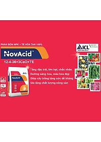 Phân bón hòa tan Israel Novacid 12-40-36+3CaO+Te, Hoà tan 100% sử dụng cho hệ thống tưới nhỏ giọt và tưới phun. Hạn chế rụng trái non, thúc hoa ra màu đẹp và tăng sức đề kháng cho cây trồng
