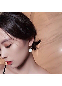 Bông tai titan tròn đính đá cẩn xà cừ sang trọng