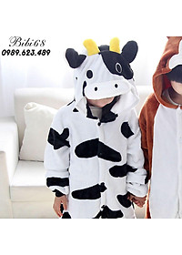 Bộ Đồ thú bò sữa liền thân lông mịn Pijama dành Cho Người Lớn và Trẻ Em kiểu dáng Động Vật Hoạt Hình Cosplay