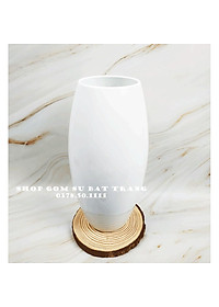 Lọ hoa đẹp Bát Tràng men trắng hoa sen cao 27cm dáng bom