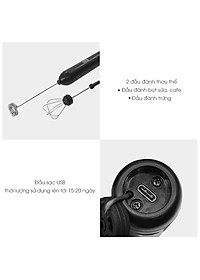 Máy đánh trứng đánh bọt cafe cầm tay mini Lebenlang LBL4588, 2 tốc độ, sạc pin usb tiện dụng - hàng chính hãng