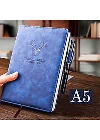 Sổ tay bìa Da PU A5 ghi chép 360 trang mẫu hươu sang trọng Tặng kèm bút viết