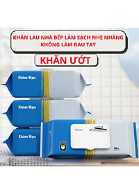 Giấy Ướt Lau Bếp Siêu Sạch Gói 80 Tờ To Chứa Vitamin E Không Độc Hại Không Kích Ứng Da Giúp Loại Bỏ Dầu Mỡ, Khăn Ướt Đa Năng Siêu Dai