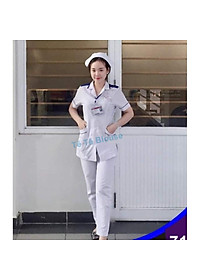 Bộ quần áo Blouse điều dưỡng nam nữ có viền xanh cho thực tập sinh - áo điều dưỡng, y tá có cầu vai xanh