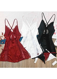 Q10 Váy ngủ nữ hai dây chéo lưng ren dọc trước sexy  - Đầm ngủ nữ hai dây gợi cảm - Đồ ngủ nữ sexy quyến rũ