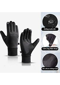 Găng tay nam mùa đông cảm ứng điện thoại, lòng bàn tay phủ gen nhựa chống trượt, cảm ứng điện thoại, lót nỉ lông ấm áp