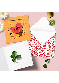 Set 5 thiệp tình yêu Valentine SDstationery Love Hearts, minh họa cặp đôi trái tim dễ thương vui nhộn, khổ vuông 12x12cm