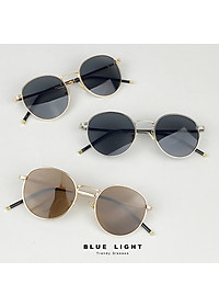 Kính Râm, Kính Mát Nam Nữ Mắt Tròn Viền Dày Mắt Đen, Nâu Gọng Bạc Vàng Hàn Quốc - BLUE LIGHT