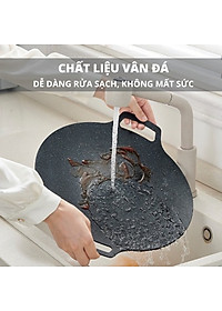 Chảo Đá Nướng Thịt Kiểu Hàn Quốc, Vỉ Nướng BBQ Chống Dính Không Cần Dầu Size 34cm Hàng Chính Hãng MINIIN