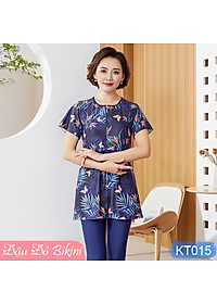 Bộ bơi trung niên dáng váy có khoá kéo trước, quần bơi dài qua gối kín đáo, có size lớn cho các mẹ & các bà béo mập | KT015
