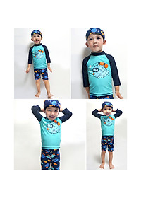 Set đồ bơi bé trai tay lỡ kèm mũ bơi, vải thun bơi Hàn co giãn 4 chiều, dày dặn mịn mát, bộ bơi 2 mảnh con trai dày dặn đẹp | BT13