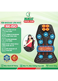 Nệm (đệm) massage ô tô cao cấp Nikio NK-150 - Con lăn 3D xoa bóp cổ vai gáy, kết hợp nhiệt nóng sưởi ấm lưng, cổ và rung toàn thân tạo cảm giác thư giản, túi khí nâng đỡ cột sống lưng