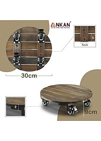 Đế Lót Chậu Cây Có Bánh Xe Cao Cấp ANKAN Hình Tròn Màu Xám Đen R30Cm Tải trọng 150 Kg Gỗ Tràm Bông