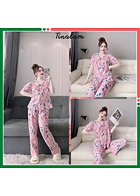 Đồ Bộ Pijama Nữ , Đồ Bộ Mặc Nhà Nữ Tay Ngắn, Quần Dài Chất Lụa Cao Cấp, Không Nhăn DBTNQD34