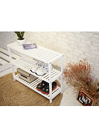 KỆ GIÀY GỖ/ KỆ TRANG TRÍ LẮP RÁP HÀN QUỐC ĐA NĂNG 3 TẦNG - BENCH 3F 800  WHITE
