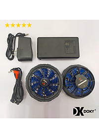 Bộ Áo Điều Hòa DOKY Nhật Bản Chất Liệu Vải Kaki Cao Cấp, PIN Dung Lượng Cao 30.000mAh, Quạt Không Chổi Than 12V Chạy Bền Khỏe - Màu Xanh Than