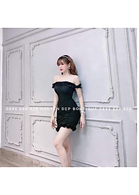 Đầm body trễ vai nhún thân kèm mút