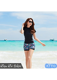 Đồ bơi bigsize nữ, áo tắm cộc tay cùng quần boxer cho người béo mập, mẫu thể thao khỏe khoắn, chất đẹp phom đẹp | KT110