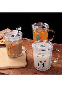 Cốc Pha Sữa Uống Nước Cốc Thuỷ Tinh Chịu Nhiệt Có Vạch Chia Dung Tích 400ML- Có Nắp Đậy Kín Chặt Kèm Ống hút Hút - Hàng Chính Hãng MINIIN