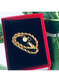 Bộ Trang sức mạ vàng 18K, Phong cách châu Âu, Kiểu xoắn, cỡ dây 3li, kèm hộp đựng lót nhung gấm