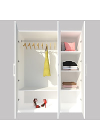 Tủ quần áo gỗ MDF Tundo 3 cánh 2 ngăn kéo màu trắng 160 x 55 x 200cm