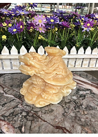 Tượng Long Quy ( Rùa đầu Rồng ) cõng gậy như ý phong thủy đá ngọc hoàng long - Dài 15 cm