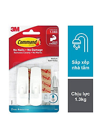 Móc dán tường chống thấm nước Command 3M vỉ 2 cái cỡ vừa chịu lực 1.3kg - Độ bền cao, bám cực chắc, tháo cực dễ 17001B