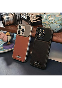 Ốp Lưng da đẳng cấp cho IPhone 15 / 14 Pro Max hiệu NJOYNY Phone, ngăn đựng nước hoa , sạc không dây - Hàng chính hãng