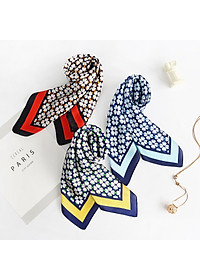 Khăn lụa turban vuông vintage hoa 4 cánh may mắn phong cách Nhật (70x70cm) AKL95