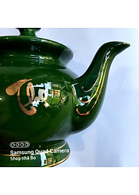 Bộ ấm chén Bát Tràng phú quý men xanh lục ngọc bảo họa tiết Phúc - Lộc - Thọ vẽ vàng 24k 