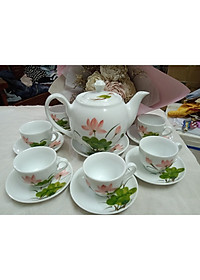 Bộ ấm chén vẽ sen gốm sứ Bát Tràng